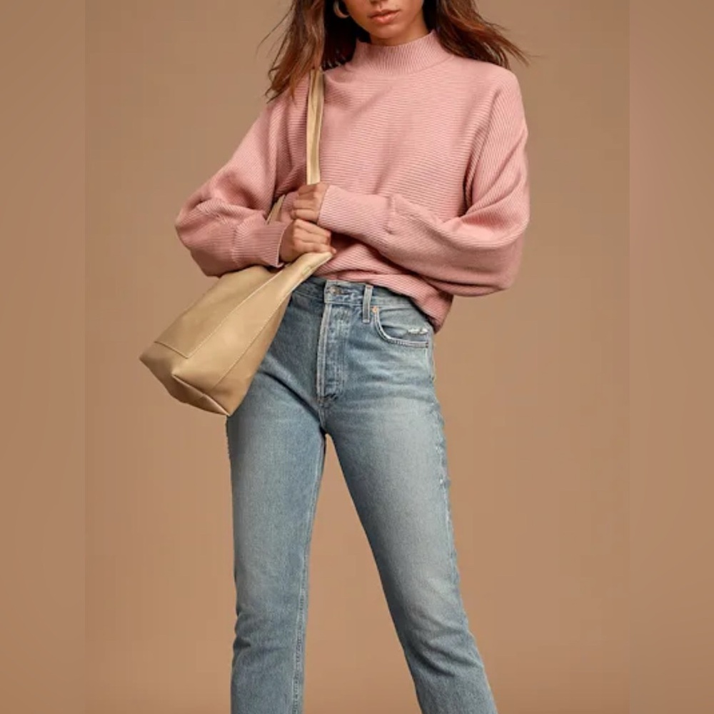 Lulu’s Pink Ribbed Mock Neck Sweater - Picture 2 of 4